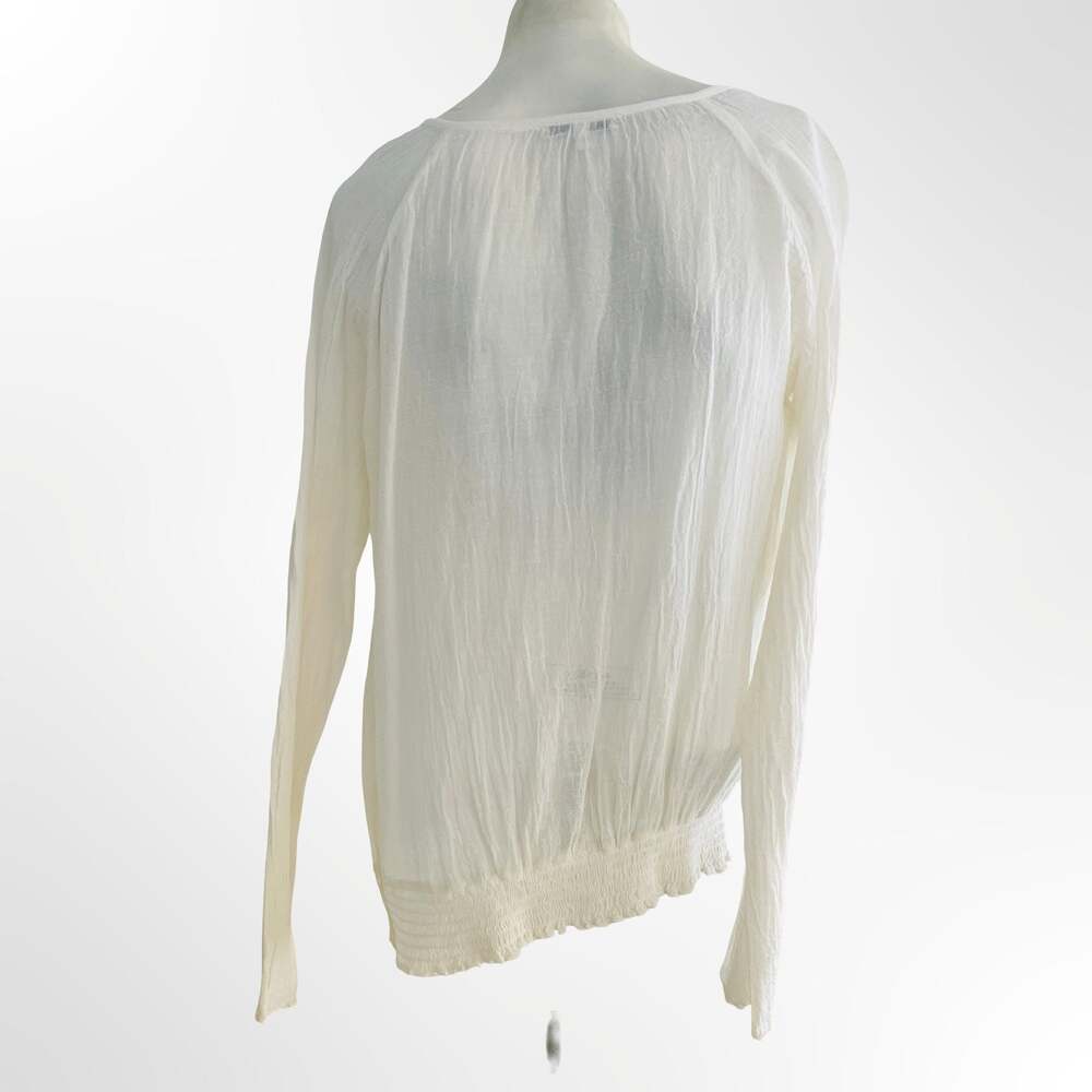 Grassroots White 100% Cotton Gauze Peasant Blouse Long Sleeve Tie Neck - Picture 3 of 8